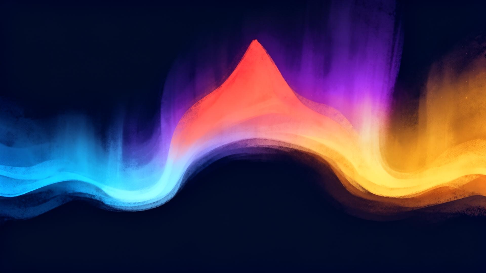 An emotional arc rising from cool blue to a coral peak and resolving in warm amber